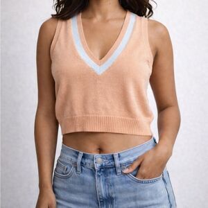 Tilly’s Blue Blush Cropped Coral Varsity Sweater Vest